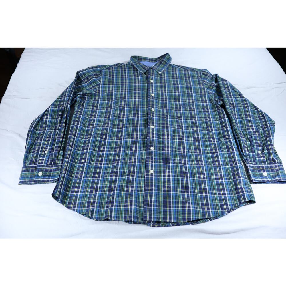 Chaps Plaid Button Down Shirt Men’s Medium Blue Green Long Sleeve